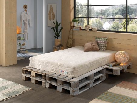 Taille du matelas - 160x200, Sommier - Sans tête de lit Latex 100% naturel | Housse chanvre et coton bio | Déhoussable | 7 zones de confort | Choix du confort équilibré ou ferme